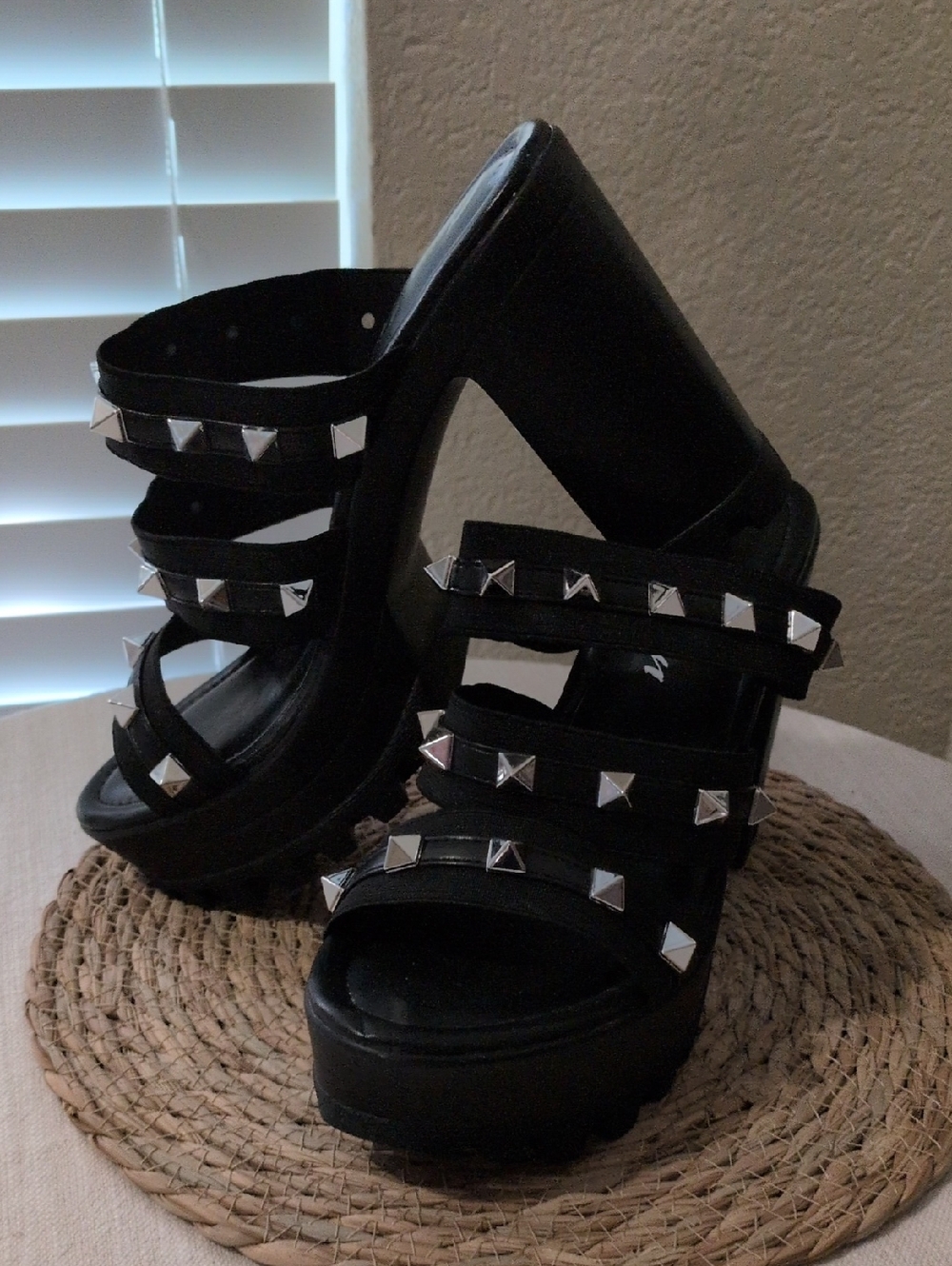 Cape Robbin Black Studded Platform Heeled Sandals for Women